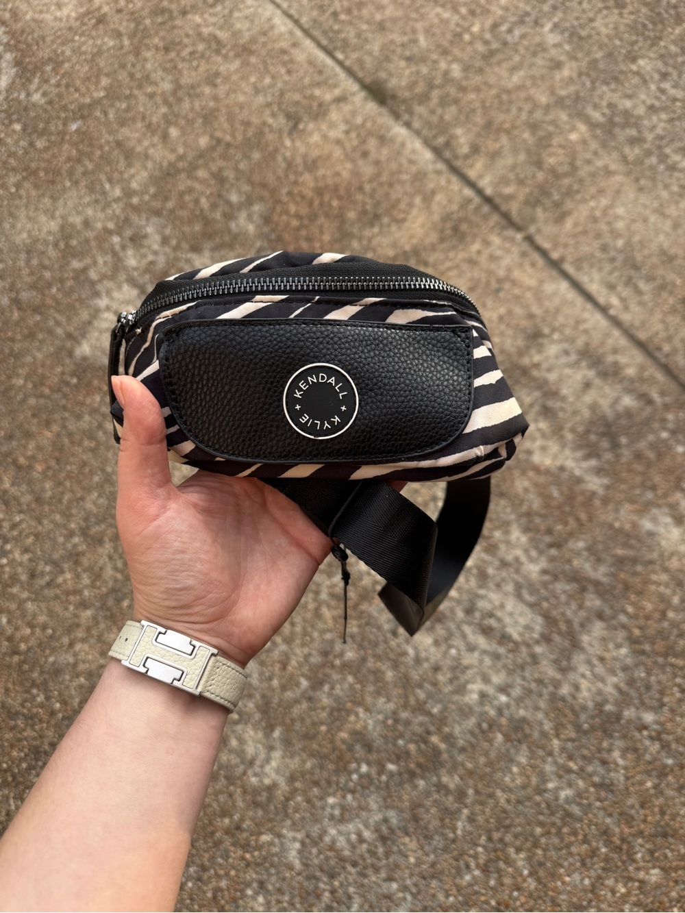 Kendall & Kylie Zebra Stripe Waist Bag - Black & Cream